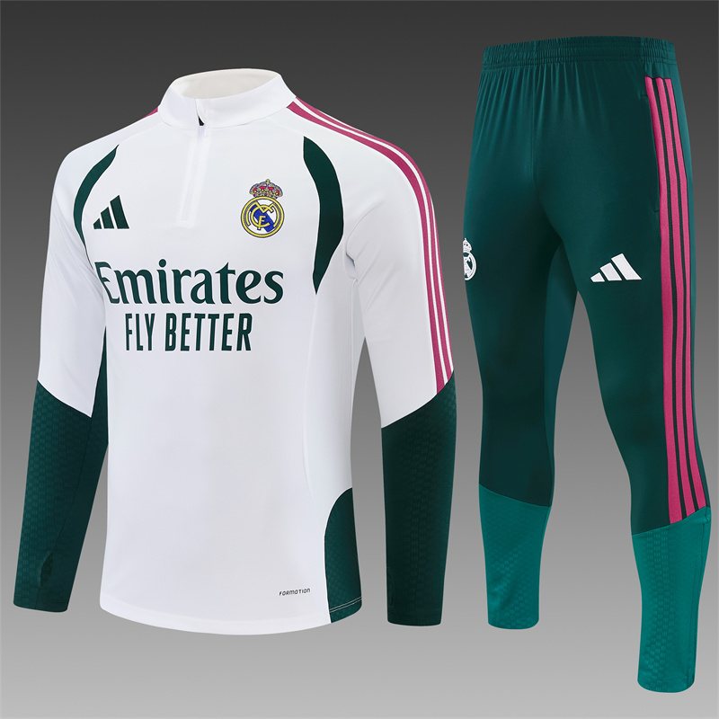 2026-27 Real Madrid White &amp; Green Half-Zip Training Jersey