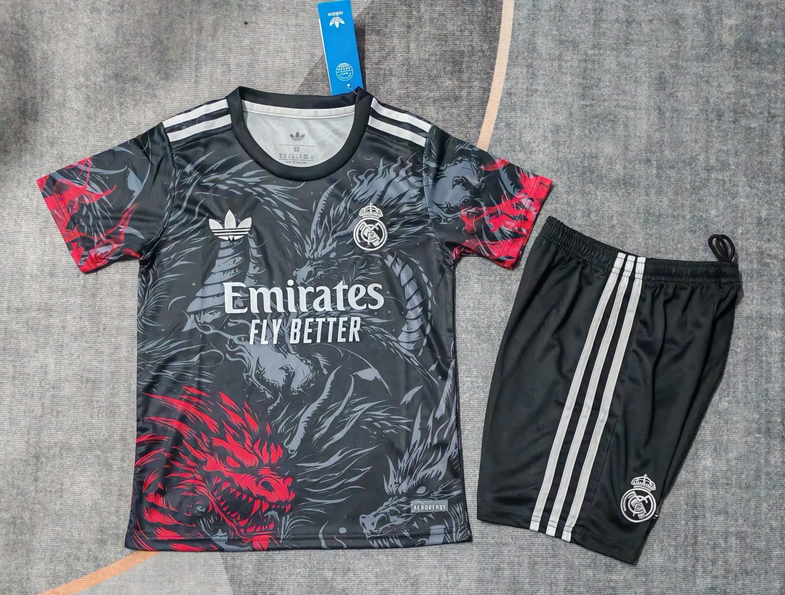 2025-26 Real Madrid "Black Dragon Pattern" Jersey – Kids' Edition