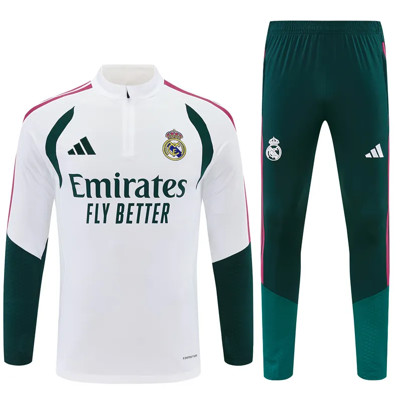 2026-27 Real Madrid White & Green Half-Zip Training Jersey