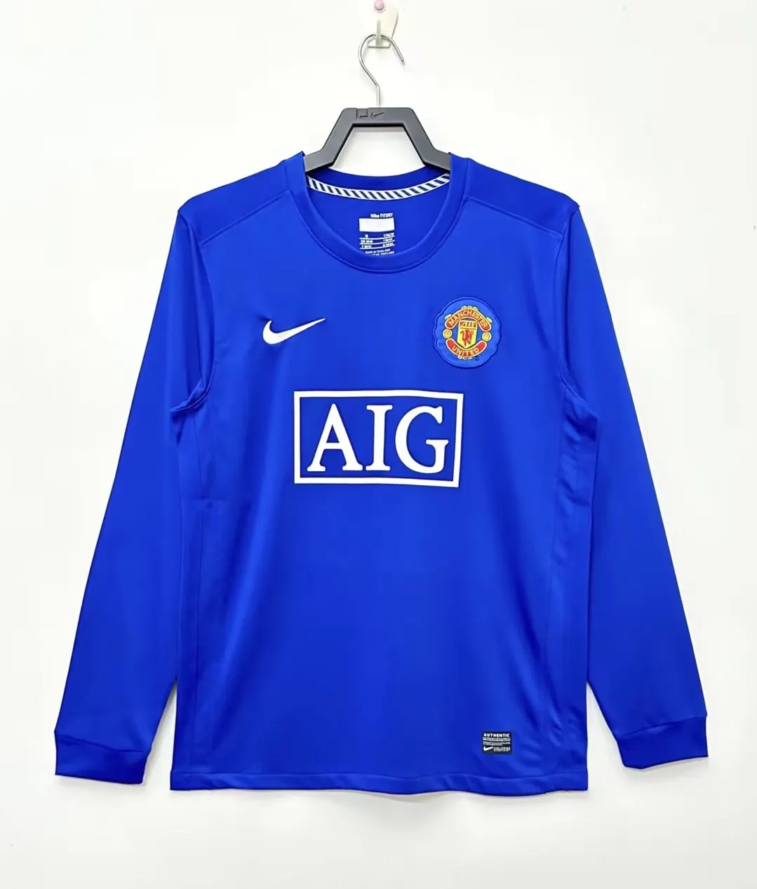 2008-09 Manchester United second away blue long-sleeved retro jersey