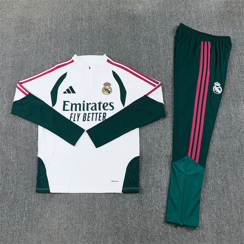 2026-27 Real Madrid White & Green Half-Zip Training Jersey