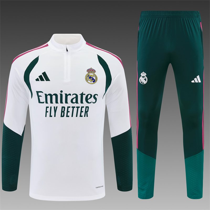 2026-27 Real Madrid White & Green Half-Zip Training Jersey