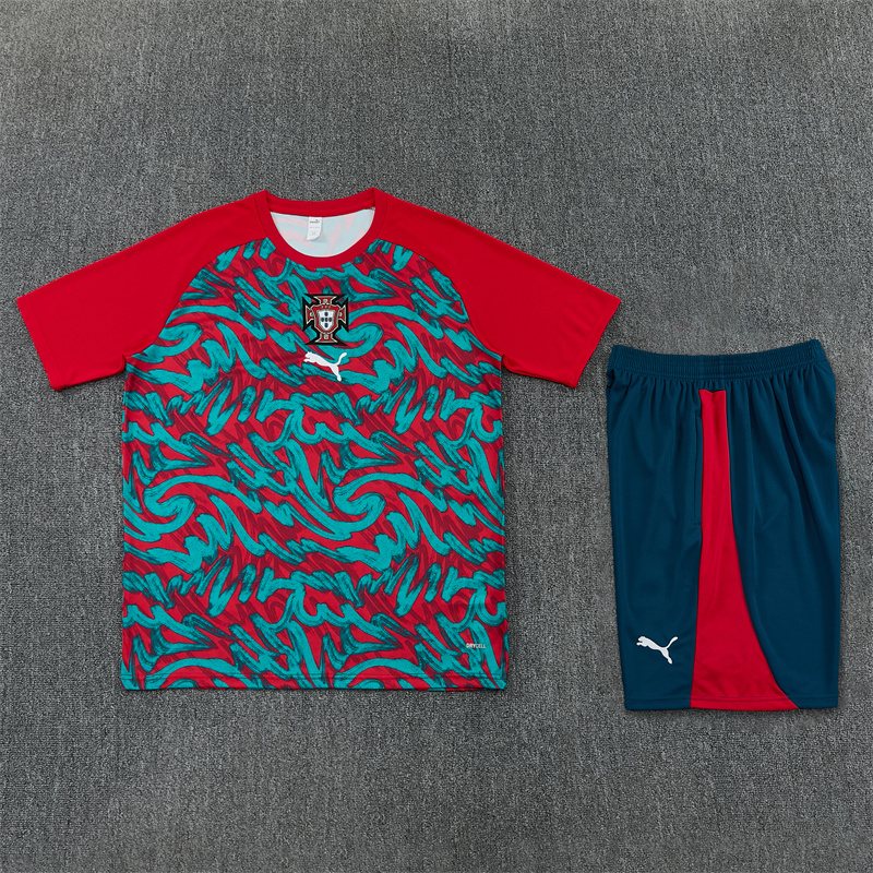 2026-27 Portugal Team Dark Red & Green Short-Sleeve Training Jersey