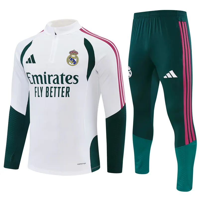 2026-27 Real Madrid White & Green Half-Zip Training Jersey