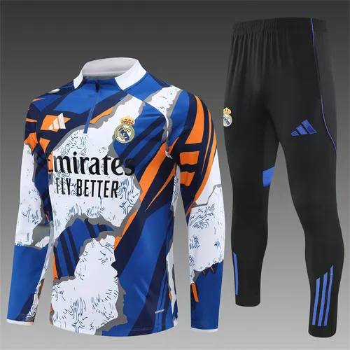 2025-26 Real Madrid yellow and blue camouflage half-pull training uniform jersey