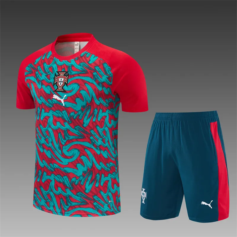 2026-27 Portugal Team Dark Red & Green Short-Sleeve Training Jersey