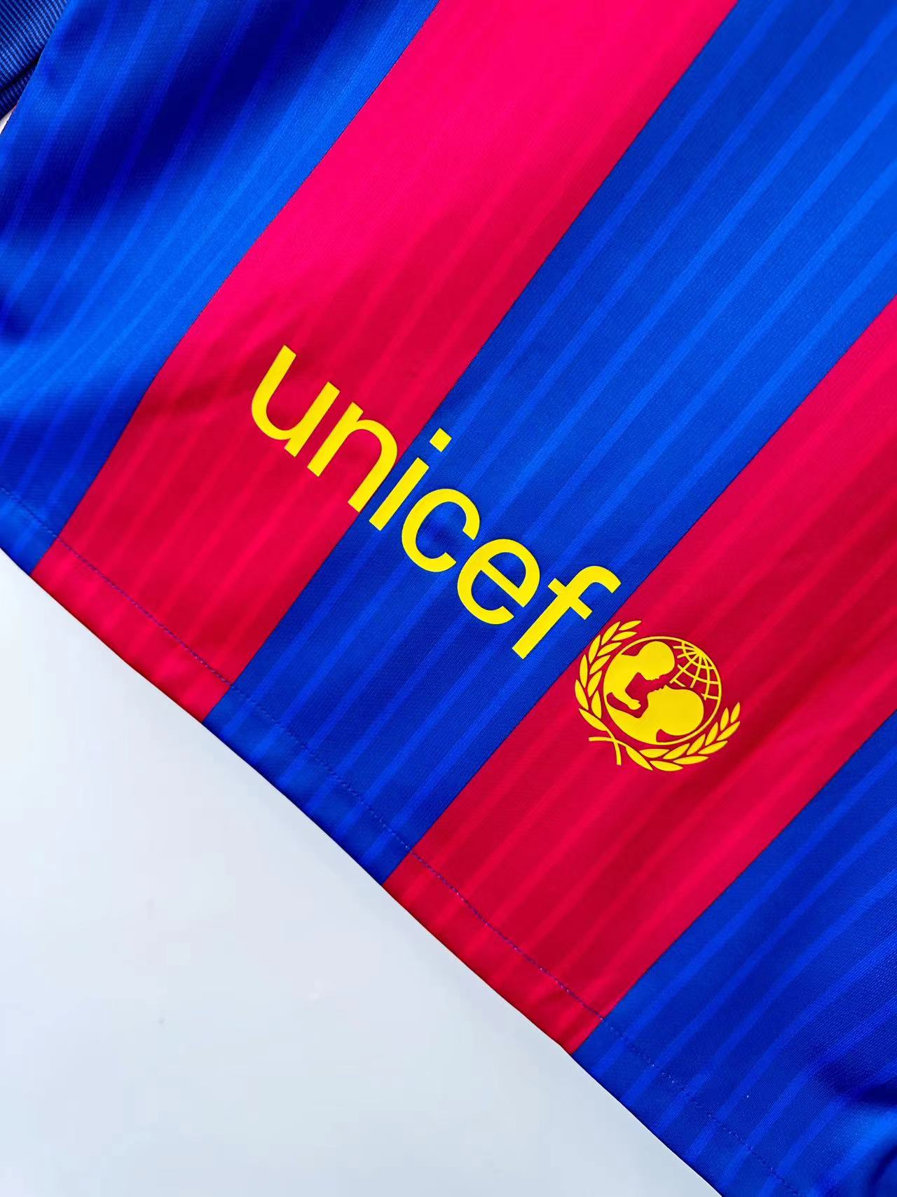 2016-17 Barcelona Home Long Sleeve Retro Jersey