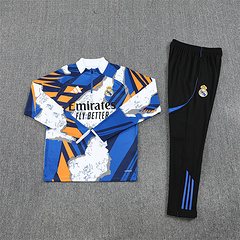 2025-26 Real Madrid yellow and blue camouflage half-pull training uniform jersey